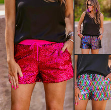 Load image into Gallery viewer, Hot Pink, Mermaid & Confetti Sequin Shorts