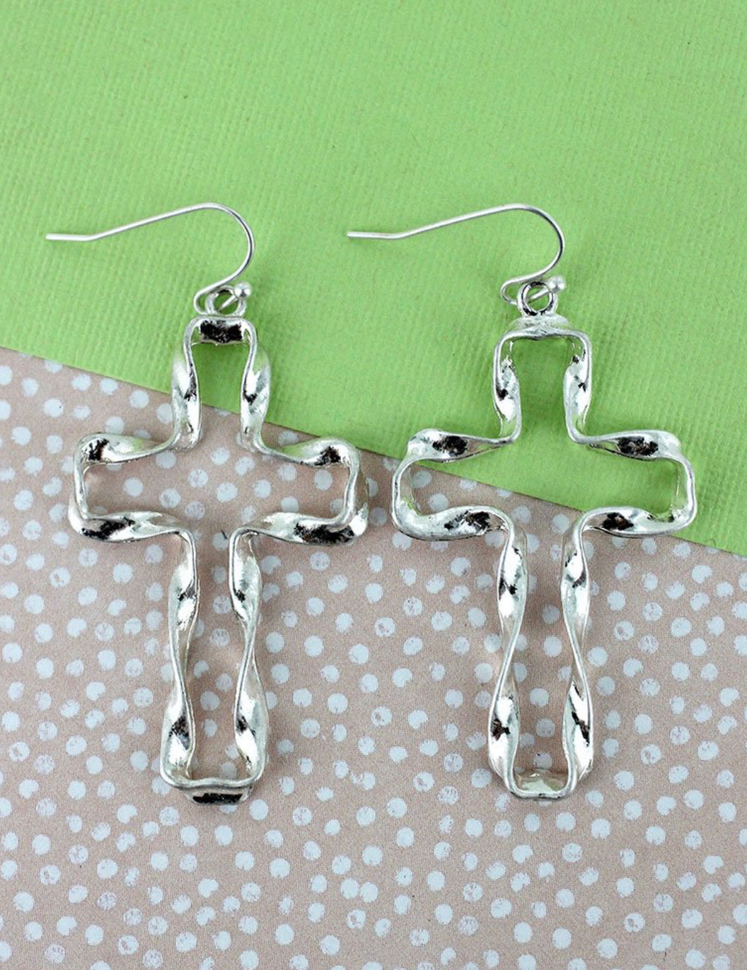 Crave Twisted Silver Cross Earrings