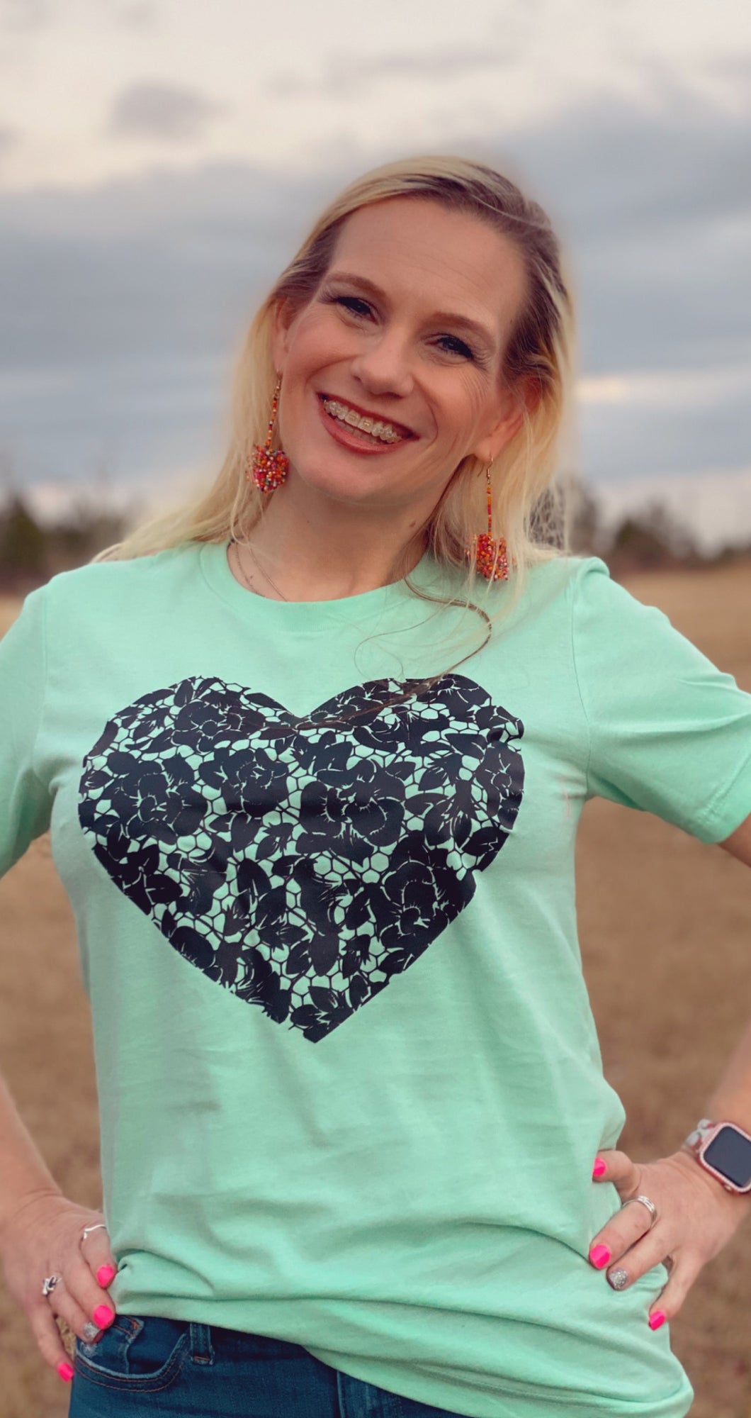 Floral & Lace Heart tee