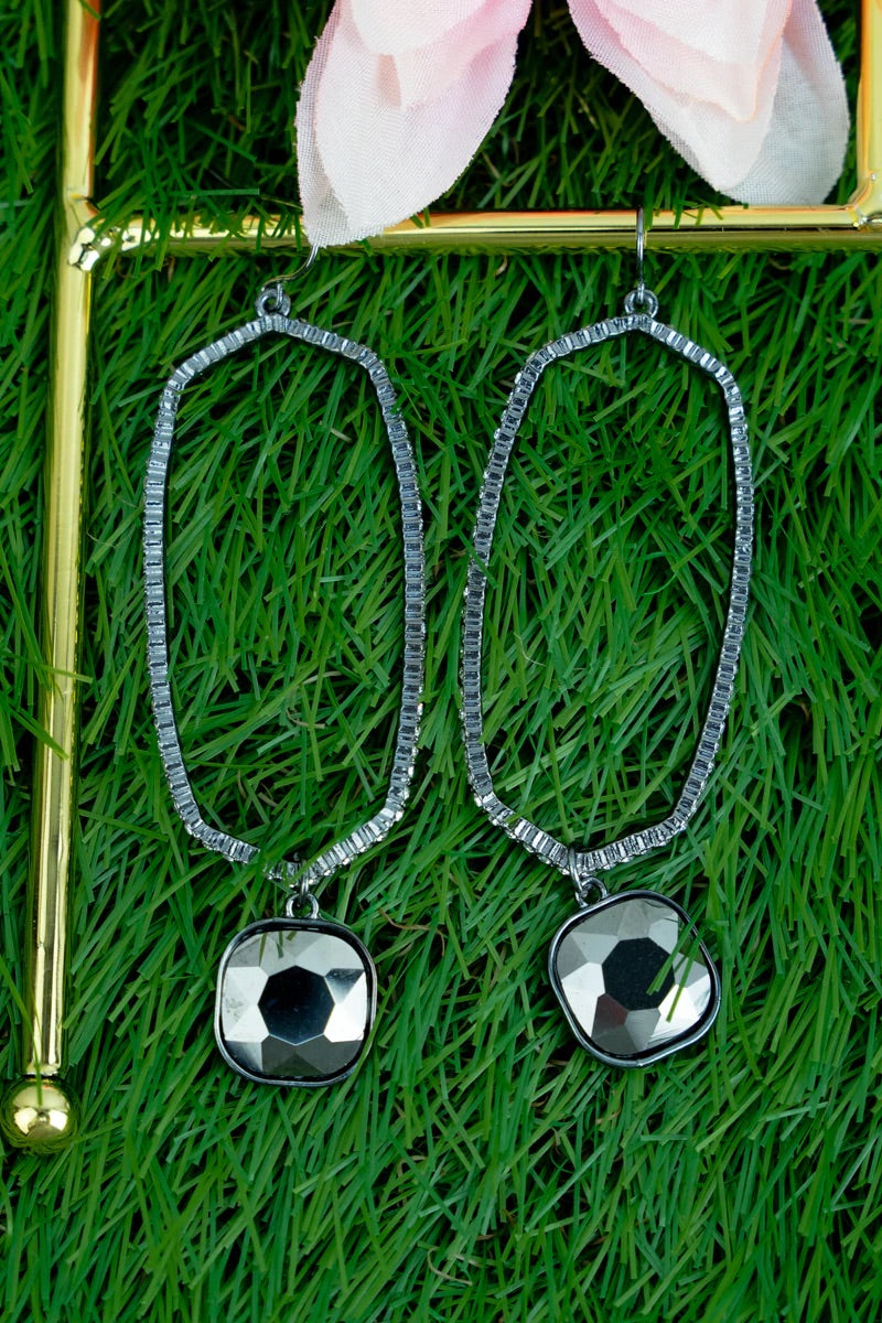 Crystal Hexagon Earrings - Hematite