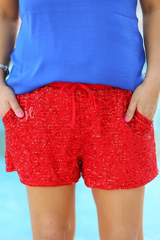 VIP Status Sequin Shorts - Red