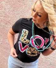 Load image into Gallery viewer, Leopard Stacked LOVE Vneck Tee
